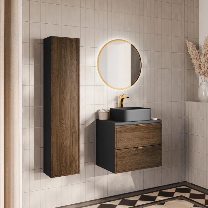 Colonna bagno sospesa 30x140h cm 1 anta noce Walnuts