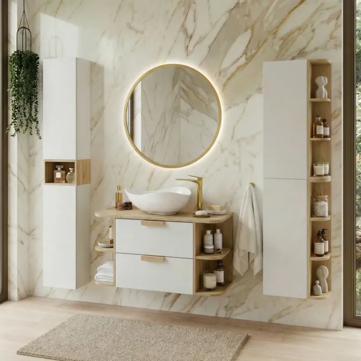 Colonna bagno sospesa 30x180h cm 2 ante bianco rovere Speranza