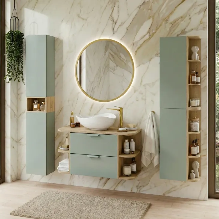 Colonna bagno sospesa 45x160h cm 2 ante verde salvia rovere Speranza