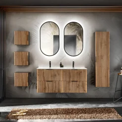 Colonna bagno sospesa 35x140h cm cannettato 1 anta quercia antracite Limpid