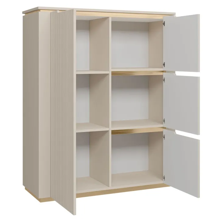 Credenza alta 106x131h cm 4 ante cannettato beige cashmere oro Gatsby