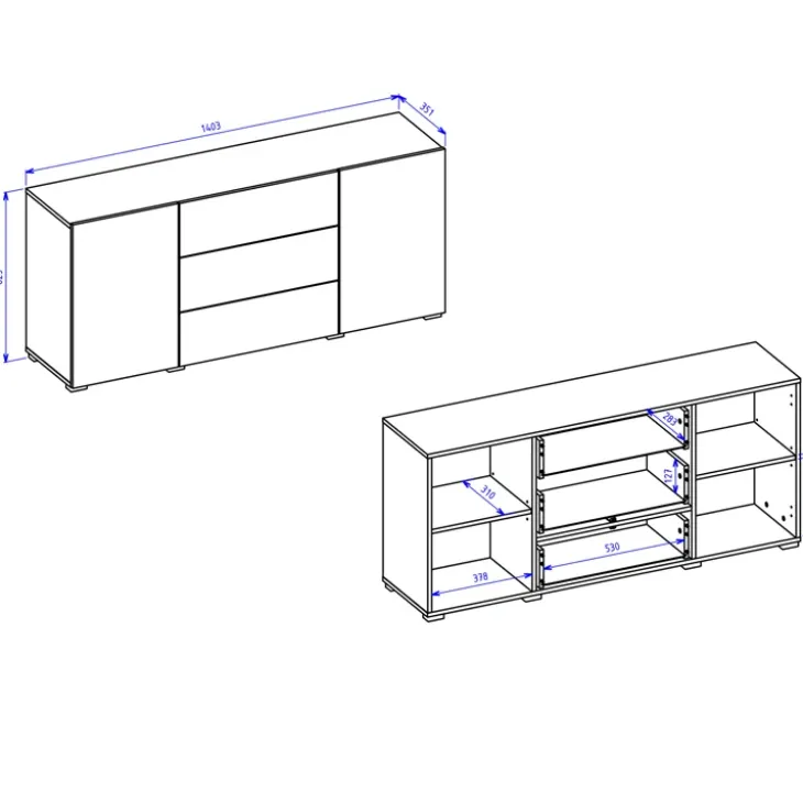 Credenza sospesa 140x63h cm moderna nero Fusion