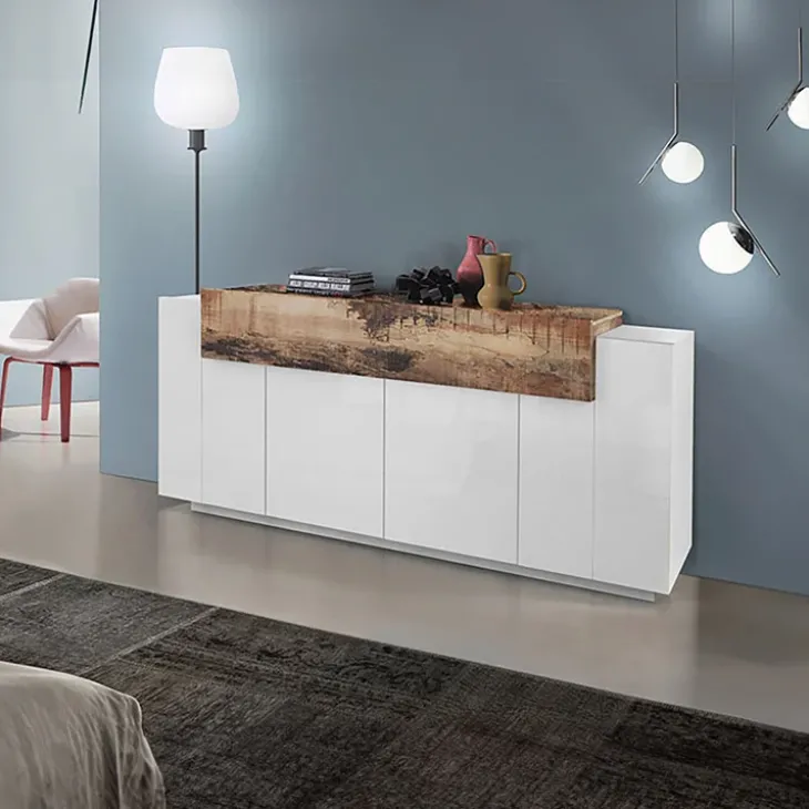 Credenza 200x86h cm 4 ante moderna bianco lucido pero Milos Gihome®