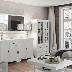 Credenza 88x136h cm 2 ante 1 ribalta shabby bianco frassinato Kelly