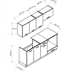 Cucina lineare 180cm completa componibile moderna con vano forno antracite Dalia