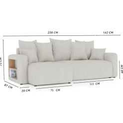 Divano letto angolare reversibile 238x142cm velluto a coste con libreria a destra antracite Mistery