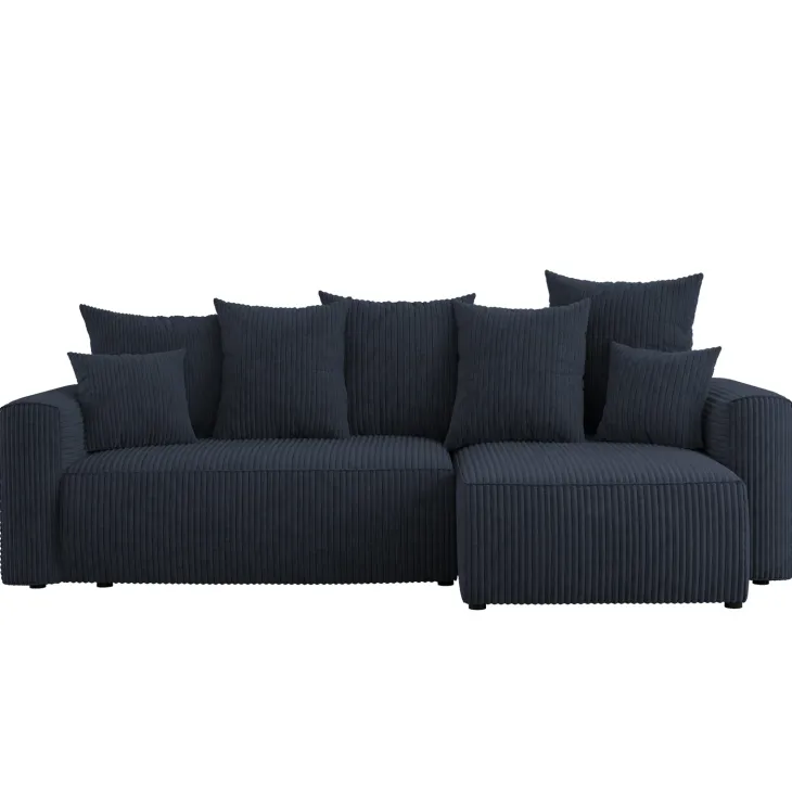 Divano letto angolare reversibile 238x142cm velluto a coste con libreria a destra nero Mistery