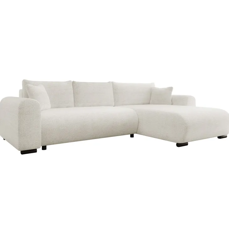 Divano letto angolare reversibile 4 posti 285x188cm con contenitore a trama spessa bianco Soft