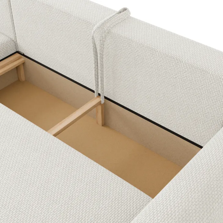 Divano letto angolare reversibile 4 posti 285x188cm con contenitore a trama spessa bianco Soft