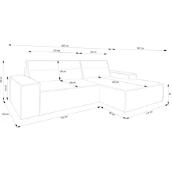 Divano letto angolare sinistra 3 posti 267x167cm velluto a coste rosa Relaxion