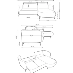 Divano letto angolare sinistra 3 posti 260x180cm tessuto bouclè azzurro Repose