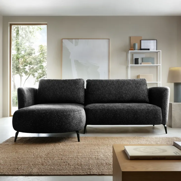 Divano letto angolare sinistra 3 posti 260x180cm tessuto bouclè antracite Repose