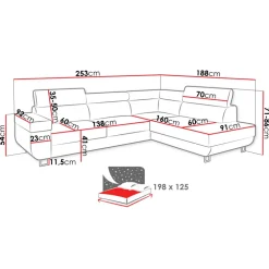Divano letto angolare sinistra 5 posti 253x188cm con box contenitore grigio Almese