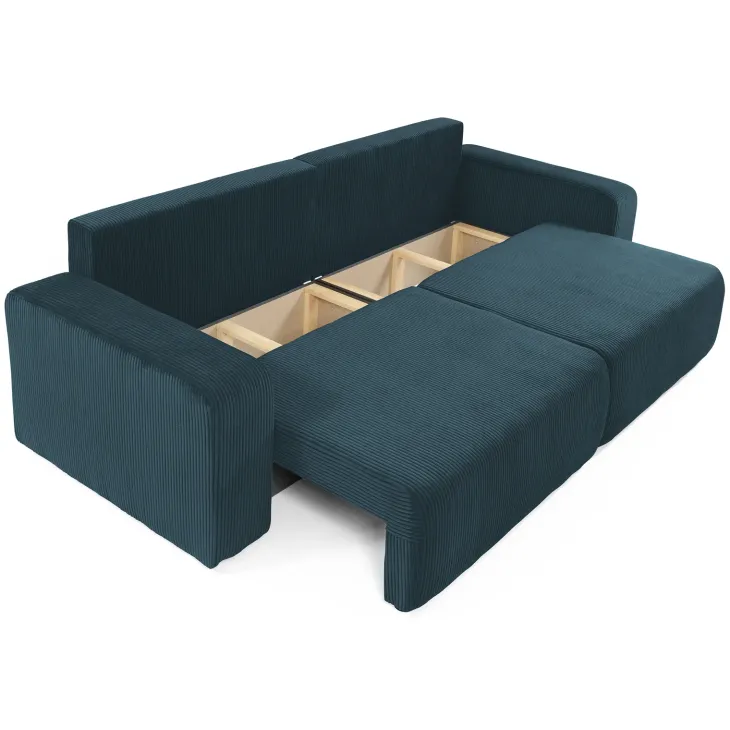 Divano letto matrimoniale 3 posti 248x90cm velluto a coste blu Slurp