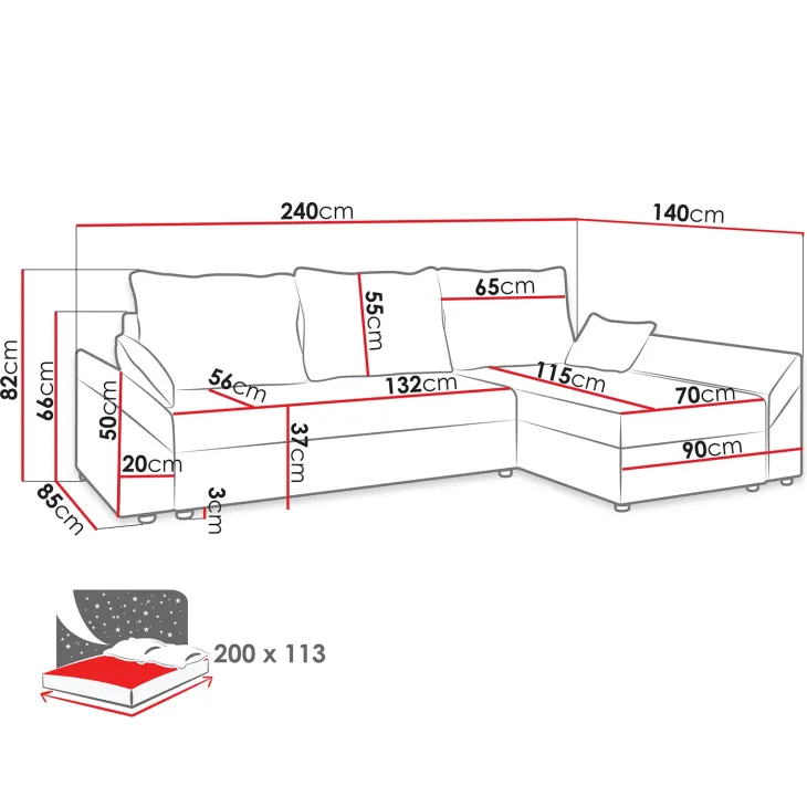 Divano letto 3 posti reversibile 240x140cm matrimoniale angolare velluto a coste blu Appia
