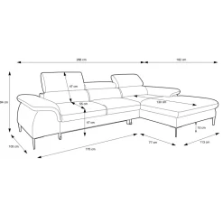 Divano letto regolabile angolare destra 4 posti 288x182cm tessuto grigio chiaro Loungey