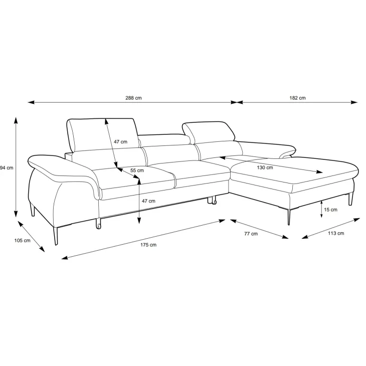 Divano letto regolabile angolare sinistra 4 posti 288x182cm tessuto verde oliva Loungey