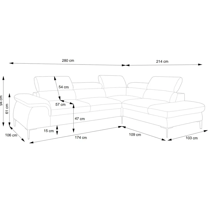 Divano letto regolabile angolare sinistra 5 posti 280x214cm tessuto rosso bordeaux Snuggity