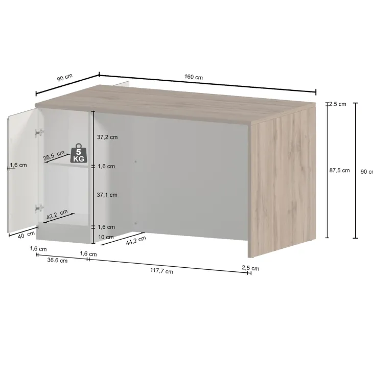 Isola cucina centrale 160x90 cm 2 ante antracite piano rovere Gourmet
