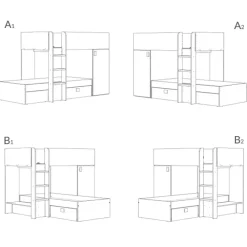Letto a castello per bambini con armadio 255x112cm rovere bianco Sole
