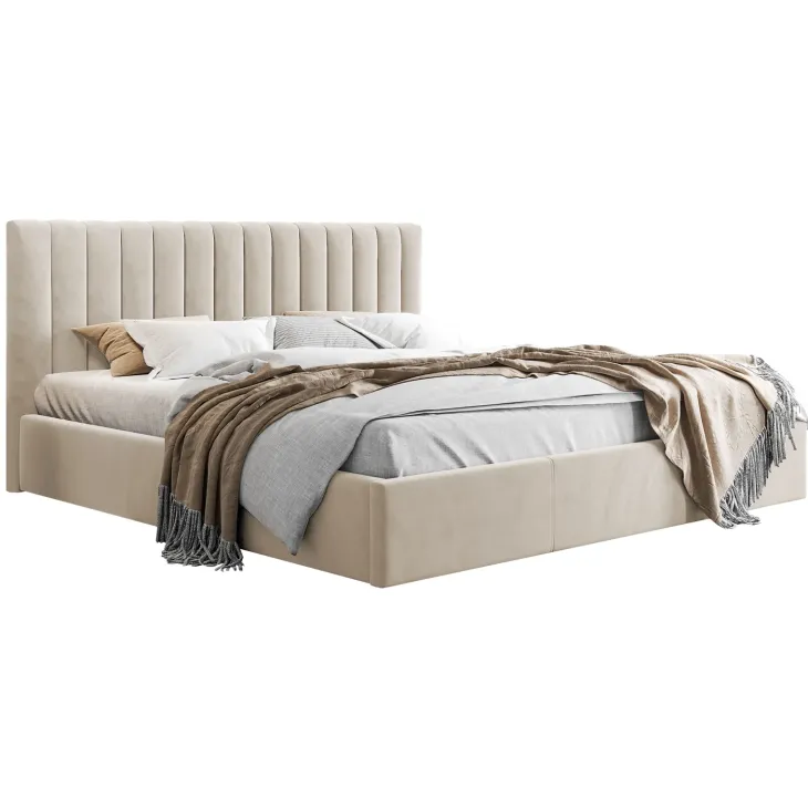 Letto alla francese 140x200 cm con rete contenitore imbottito beige Orione