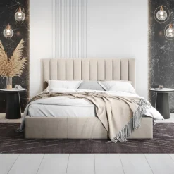 Letto alla francese 140x200 cm con rete contenitore imbottito beige Orione