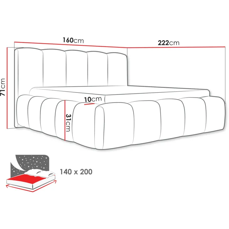 Letto alla francese 140x200cm con rete contenitore imbottito beige Aluna