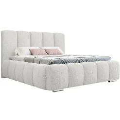 Letto alla francese 140x200 cm con rete contenitore imbottito tessuto bouclé bianco Cometa