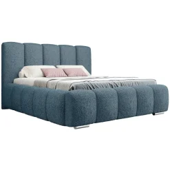 Letto alla francese 140x200 cm con rete contenitore imbottito tessuto bouclé blu Cometa