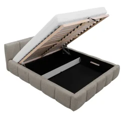 Letto alla francese 140x200cm con rete contenitore imbottito tessuto bouclé grigio Aluna