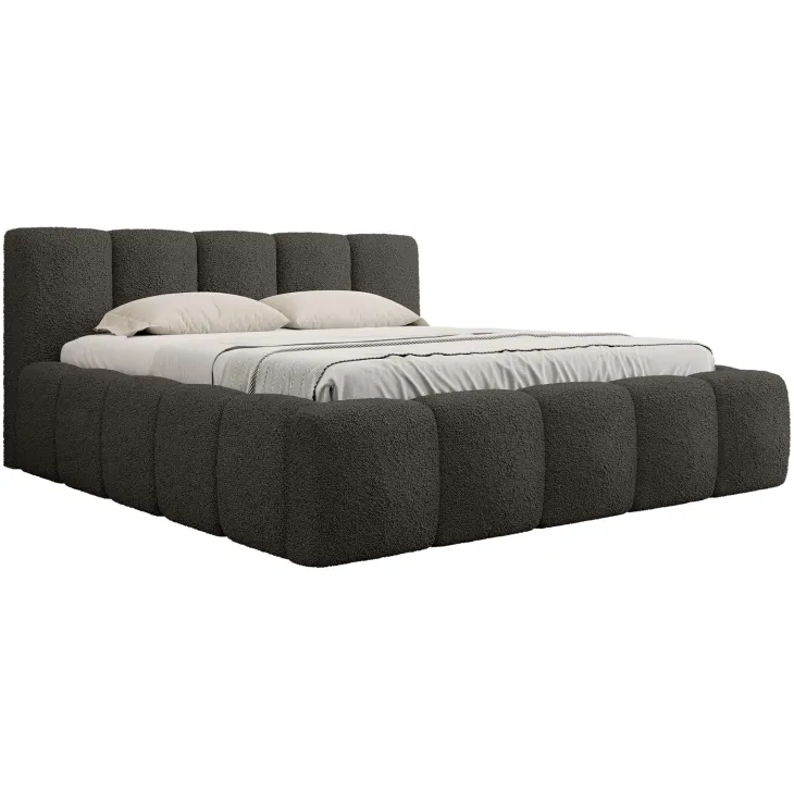 Letto alla francese 140x200cm con rete contenitore imbottito tessuto bouclé nero Aluna