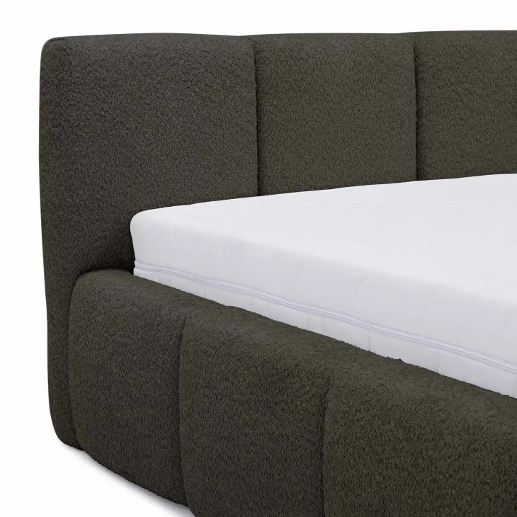 Letto alla francese 140x200cm con rete contenitore imbottito tessuto bouclé nero Aluna