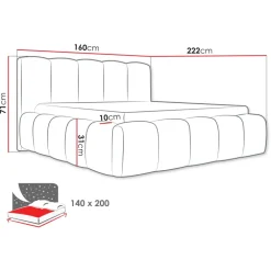 Letto alla francese 140x200cm con rete contenitore imbottito nero Aluna