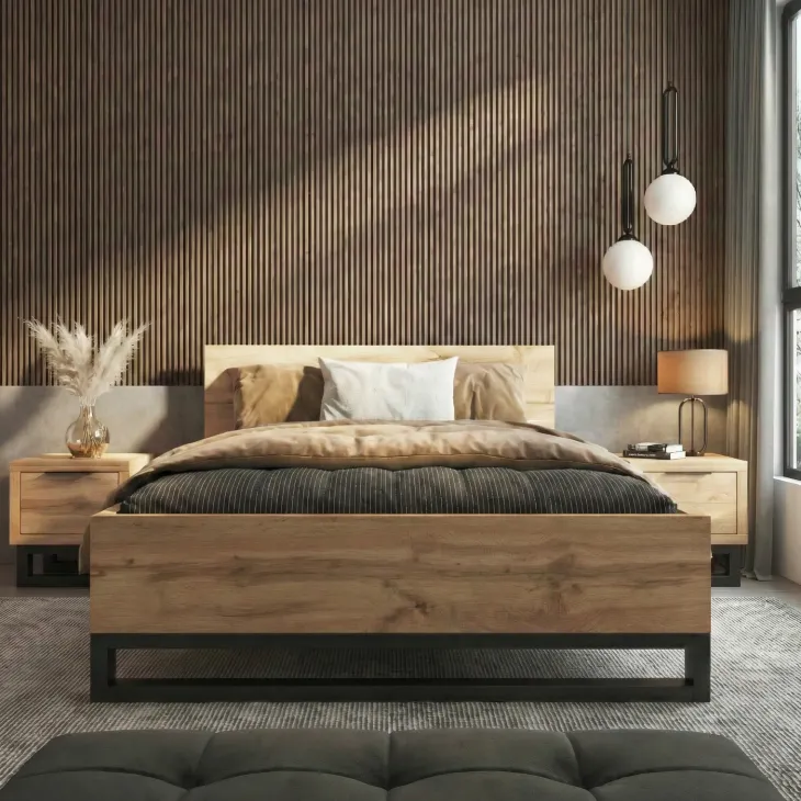 Letto alla francese 140x200cm rovere nero Petra
