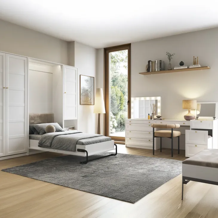 Letto a scomparsa verticale 140x200 cm alla francese shabby bianco Shubo