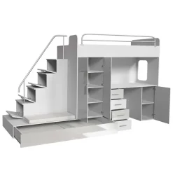 Letto a soppalco con armadio 324x180cm bianco 2 letti Diego Gihome®