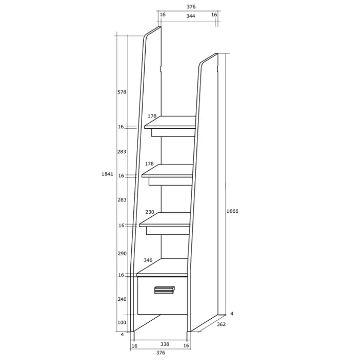 Letto a soppalco 204x120cm destra bianco pino grafite Dollie Gihome®