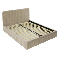 Letto contenitore alla francese 140x200cm imbottito velluto beige Poffi