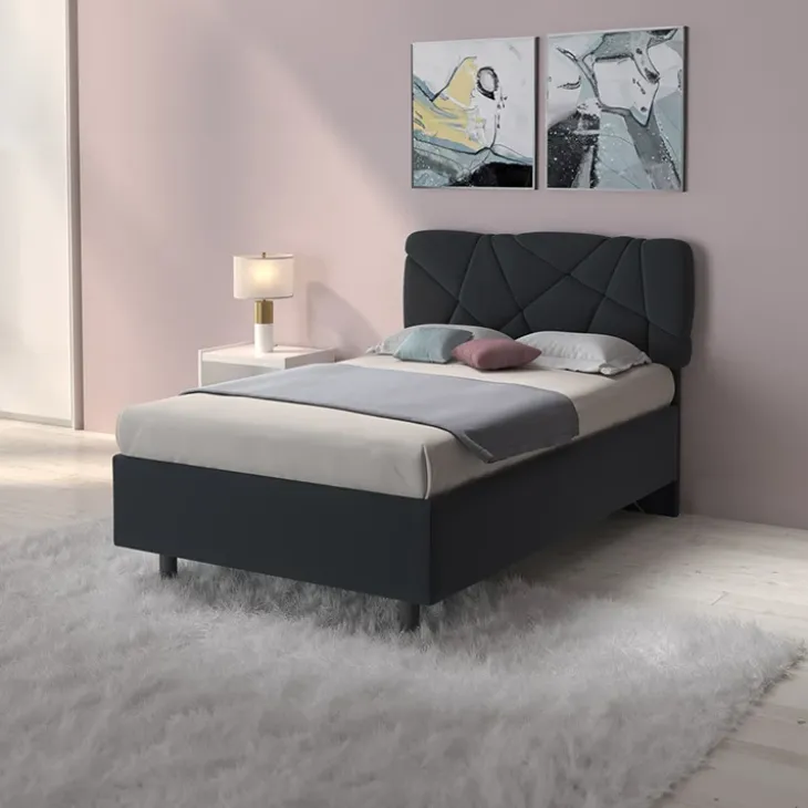 Letto contenitore una piazza e mezza 120x195 imbottito tessuto antracite LuxeSleep