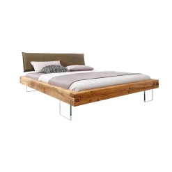 Letto king size 200x200cm testiera imbottita piedi in vetro legno massello rovere tortora Resilia