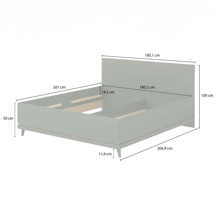 Letto matrimoniale oversize 180x200 cm moderno verde salvia Yu