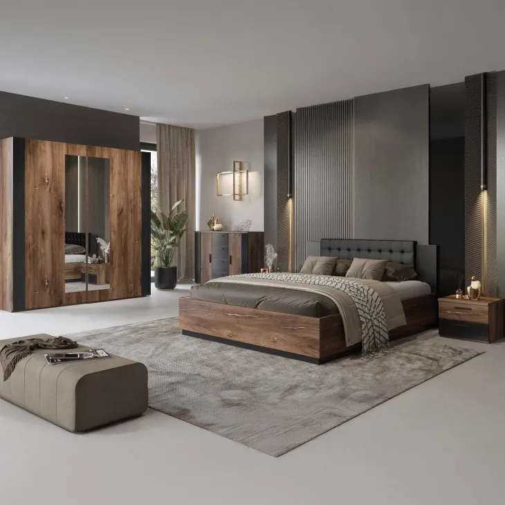 Letto matrimoniale oversize 180x200cm con rete contenitore noce nero Vulcano