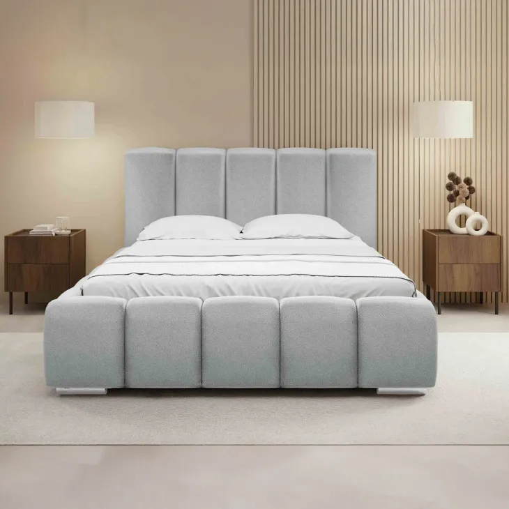 Letto matrimoniale oversize 180x200 cm con rete contenitore imbottito grigio chiaro Cometa
