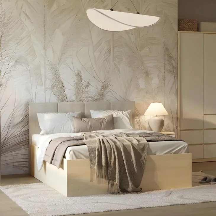 Letto matrimoniale oversize 180x200cm moderno testiera imbottita rovere Elvira