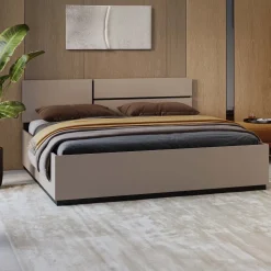 Letto matrimoniale oversize 180x200cm contenitore con rete a doghe testiera reversibile tortora Lolla