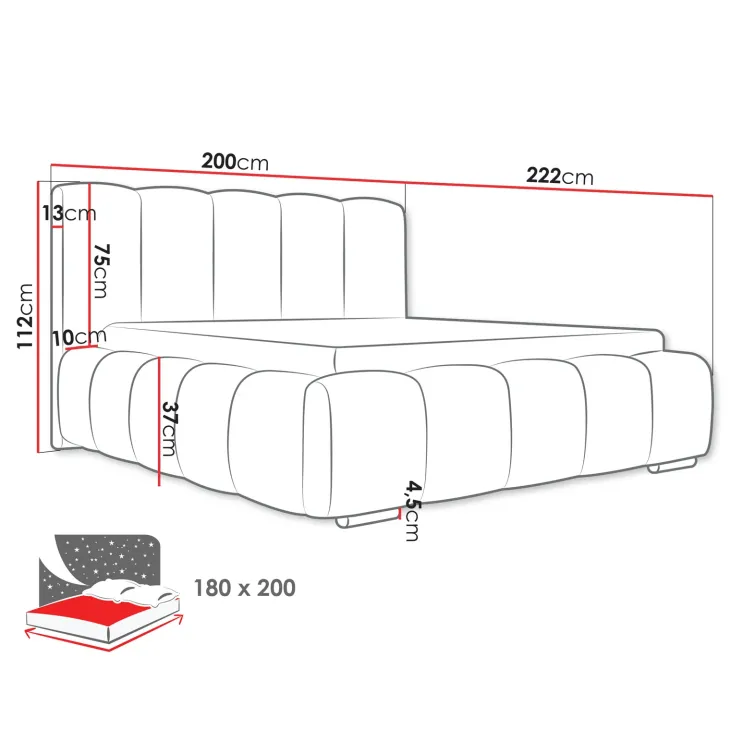 Letto matrimoniale oversize 180x200 cm con rete contenitore imbottito verde scuro Cometa