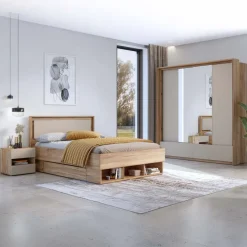 Letto matrimoniale standard 160x200cm con cassettoni rovere tortora Lise