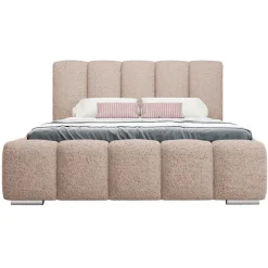 Letto matrimoniale 160x200 cm con rete contenitore imbottito tessuto bouclé rosa Cometa