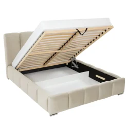 Letto matrimoniale 160x200 cm con rete contenitore imbottito beige Cometa