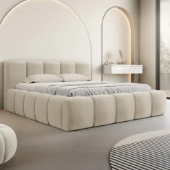 Letto matrimoniale 160x200cm con rete contenitore imbottito beige Aluna
